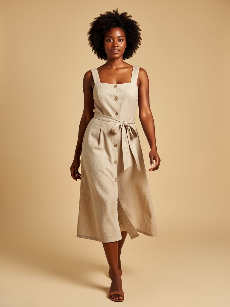 Button-front linen midi dress — 3