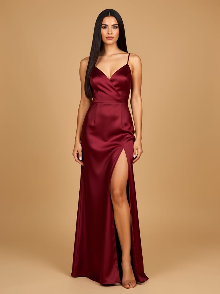 Vestido longo de festa acetinado