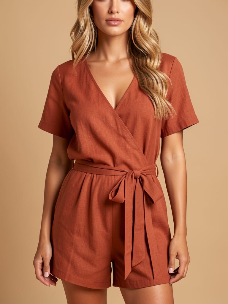 Tie-waist linen romper — 4